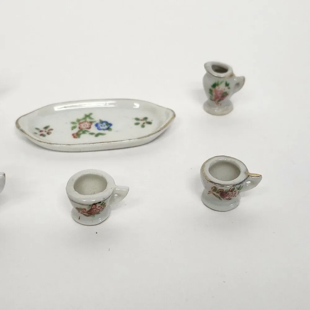 Vintage Dollhouse Miniature Tea Set Porcelain Floral Design 6 Pc Made in Japan